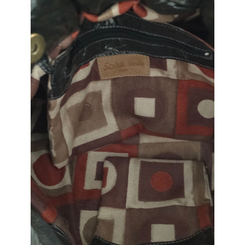 Soha Designs Studio Italy Leather Quilted Hobo Bag Olive Green Chain Grommet NEW - Picture 7 of 8